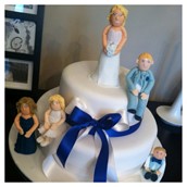 Family White And Blue Themed 2 Tier Wedding Cake
