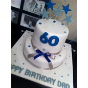 Two Tier White And Blue Themed Cake